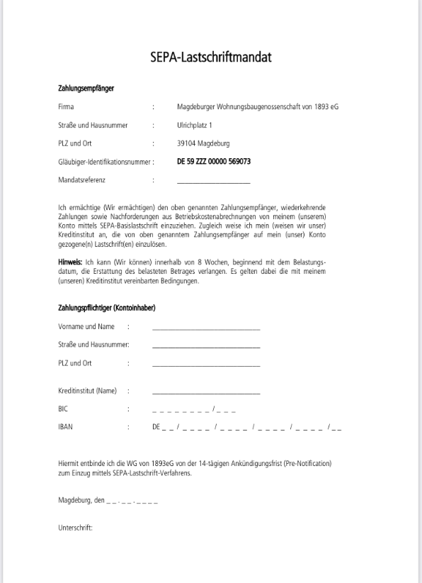 Titelbild SEPA-Lastschriftmandat