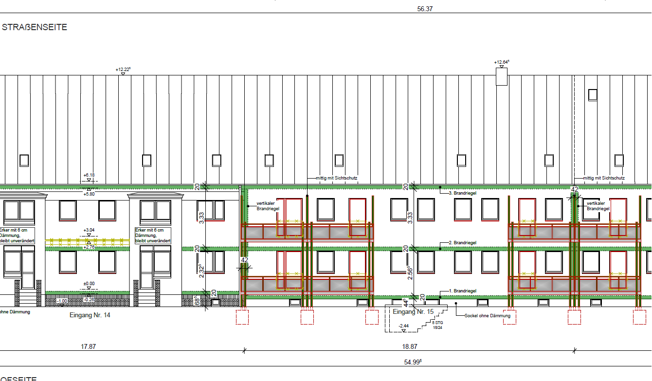 Visualisierung eines modernen Mehrfamilienhauses mit Balkonen in der Zackelbergstraße (Frontansicht)
