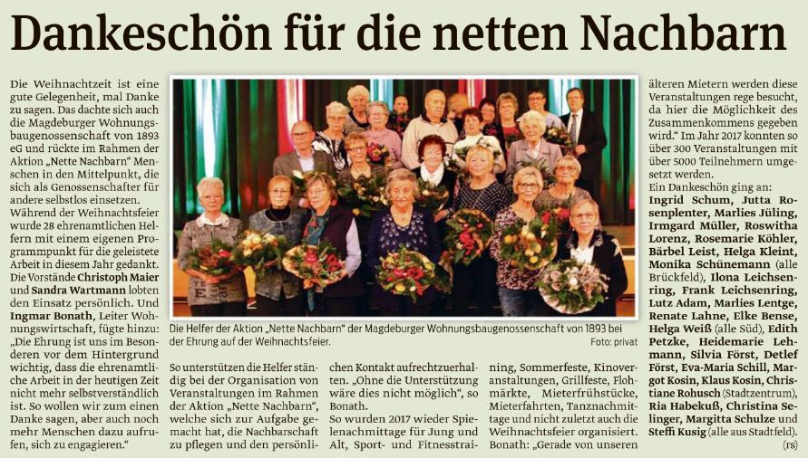 Ausschnitt aus einem Zeitungsartikel über die Ehrung der Netten Nachbarn