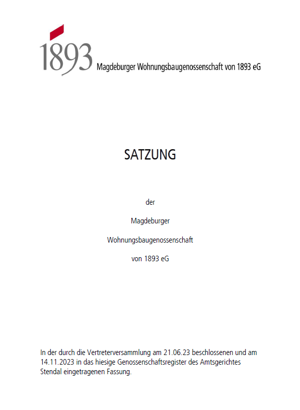 Titelblatt Satzung der Magdeburger Wohnungsbaugenossenschaft von 1893 eG